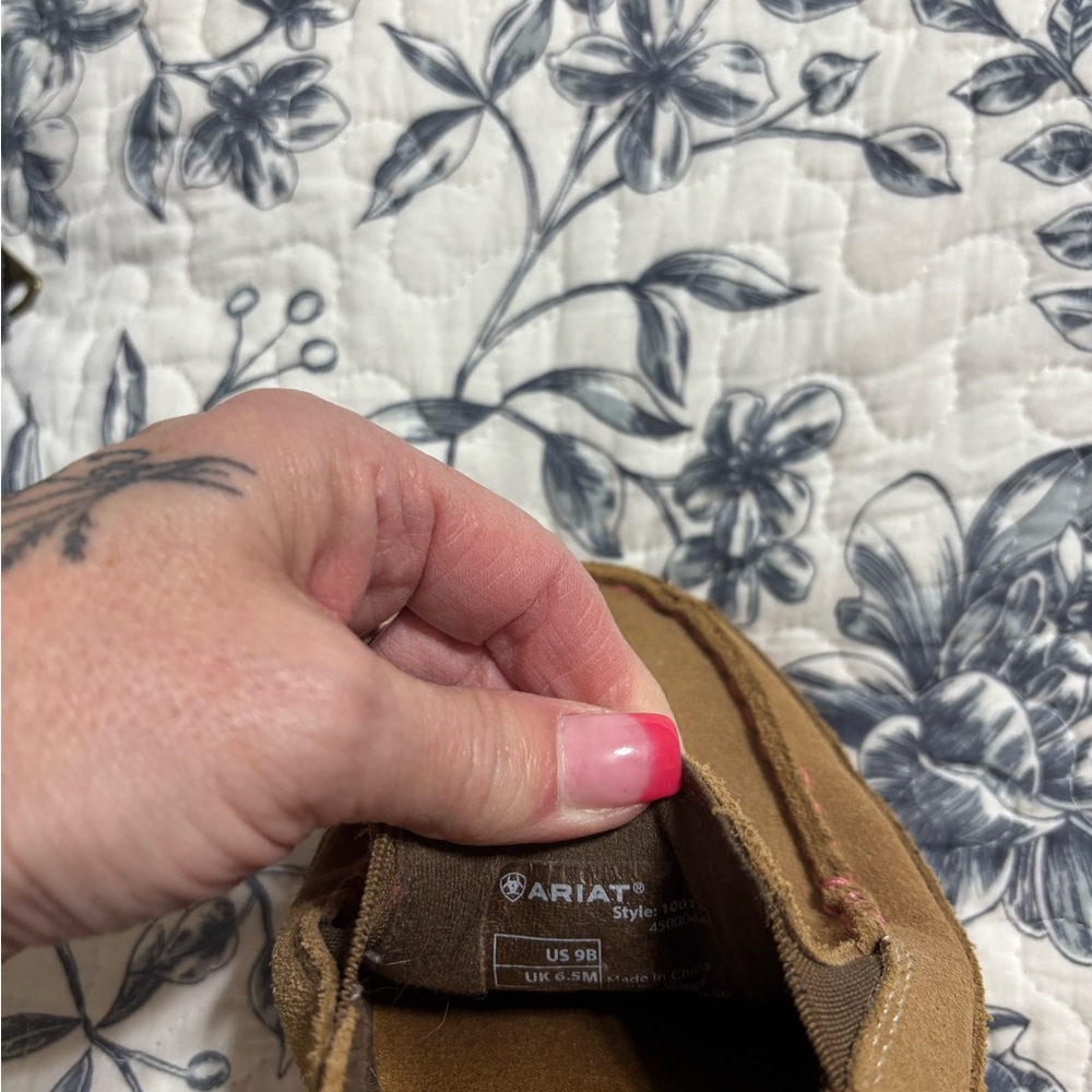 Ariat Tan Suede Shoes with Pink Accents - Picture 2 of 3